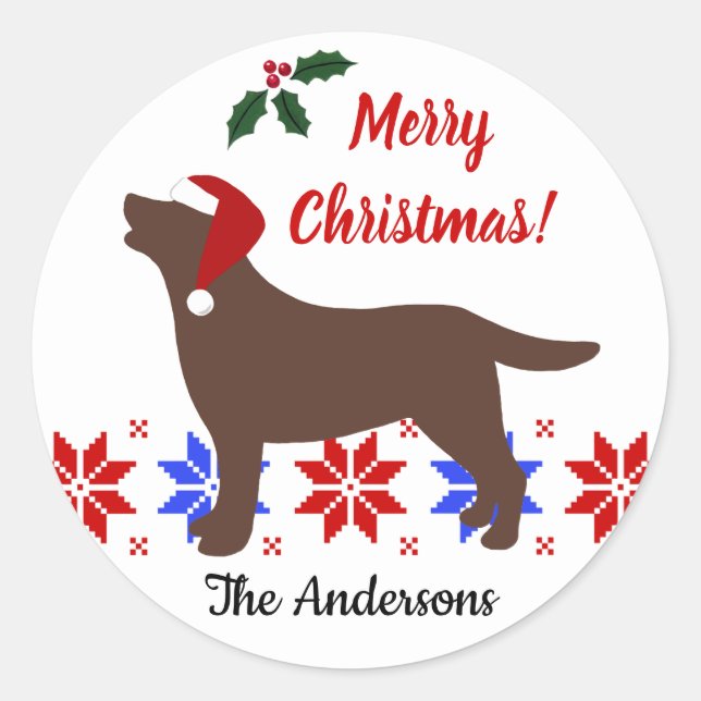 Schokolade Labrador Silhouette Weihnachten Runder Aufkleber (Vorderseite)