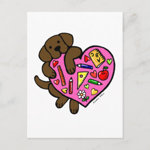 Schokolade Labrador & Teacher's Heart Cartoon Postkarte