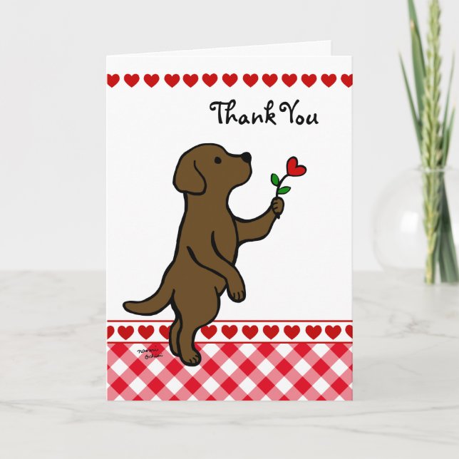Schokolade Labrador Tiny Heart Blume Cartoon Dankeskarte (Vorderseite)