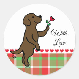 Schokolade Labrador Tiny Heart Blume Valentine Runder Aufkleber
