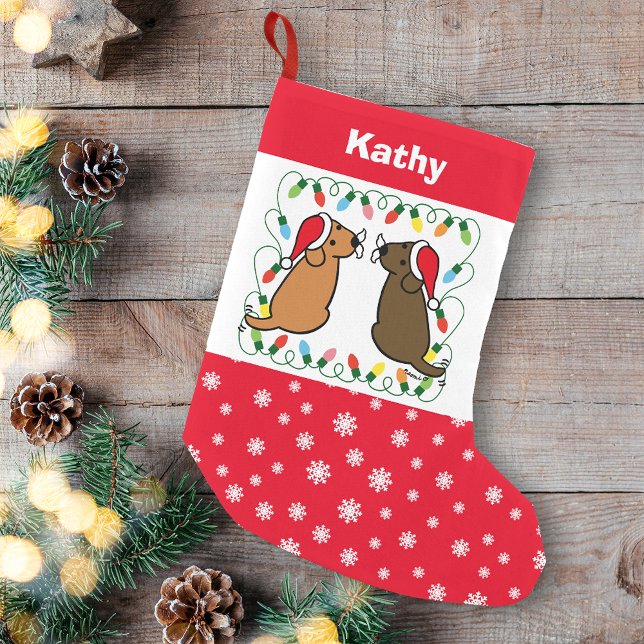 Schokolade Labrador und Fox Red Labrador Santas Kleiner Weihnachtsstrumpf (Personalized Chocolate Labrador and Fox Red Labrador Santas Christmas Stocking for Labrador Owners.)