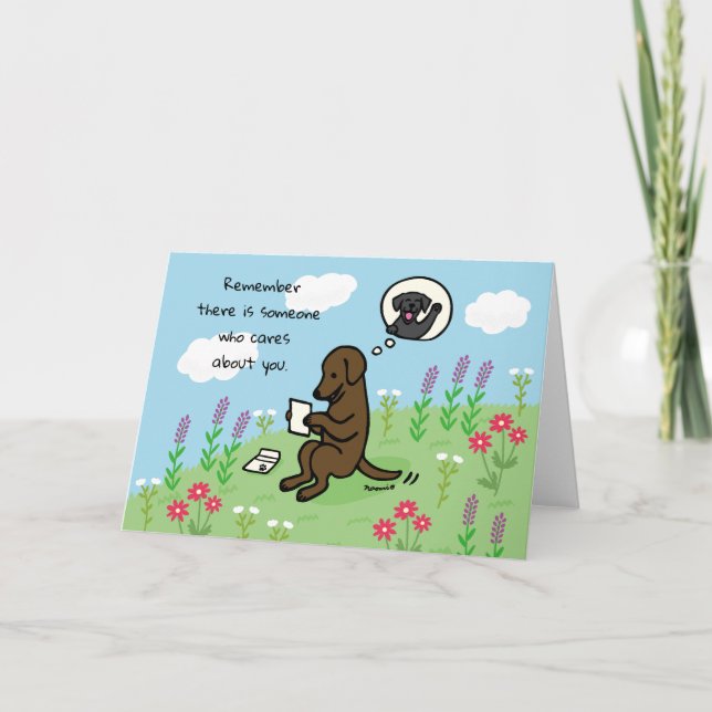 Schokolade Labrador und Letter Jemand Cares Karte (Vorderseite)