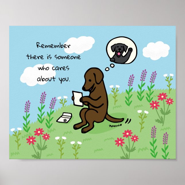 Schokolade Labrador und Letter Jemand Cares Poster (Vorne)