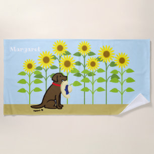 Schokolade Labrador und Sonnenblume-Sommer Strandtuch