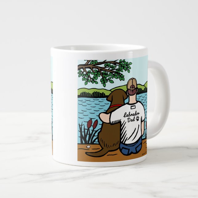 Schokolade Labrador und Vater Lake View Jumbo-Tasse (Vorderseite Rechts)