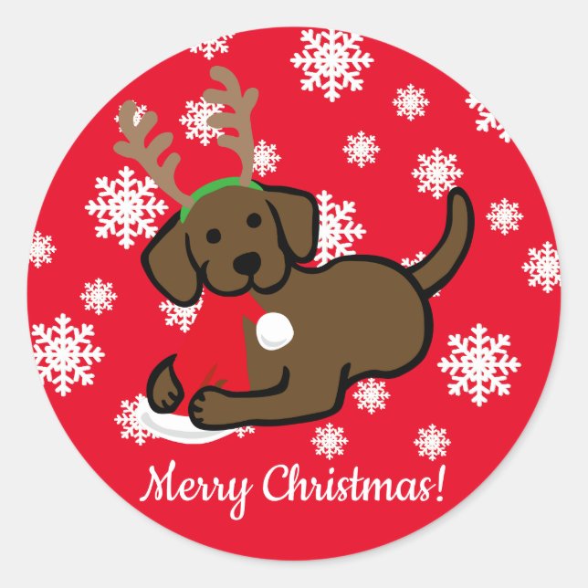 Schokolade Labrador und Weihnachten Cartoon Runder Aufkleber (Vorderseite)