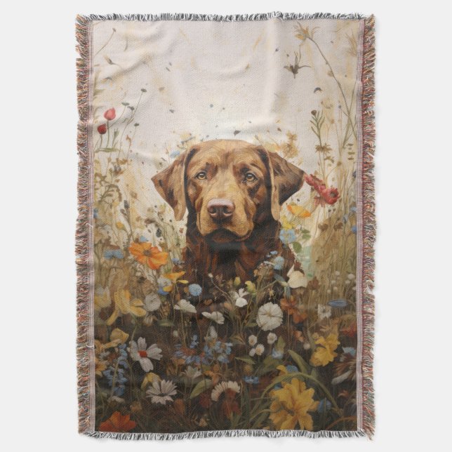 Schokolade Labrador und Wildblumen Krustendecke Decke (Vorderseite Vertikal)