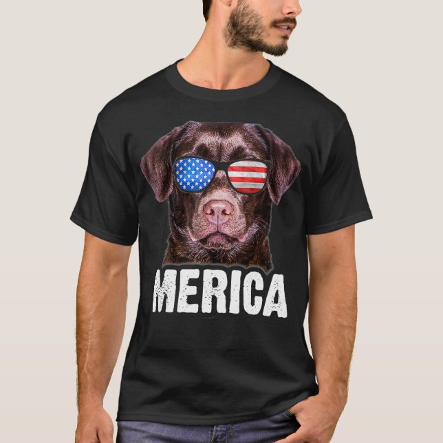 Schokolade Labrador USA 4. Juli Amerikanische Flag T-Shirt (Vorderseite)