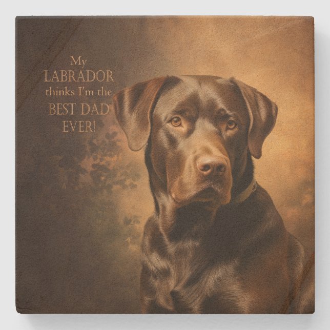 Schokolade Labrador Vater Steinuntersetzer (Vorderseite)