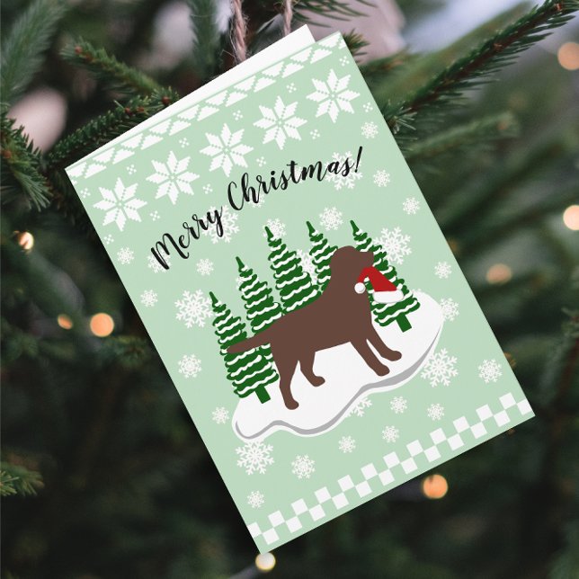 Schokolade Labrador Weihnachten (Chocolate Labrador Evergreen Snowflakes Design Christmas Cards for Labrador Owners.  Silhouette.)