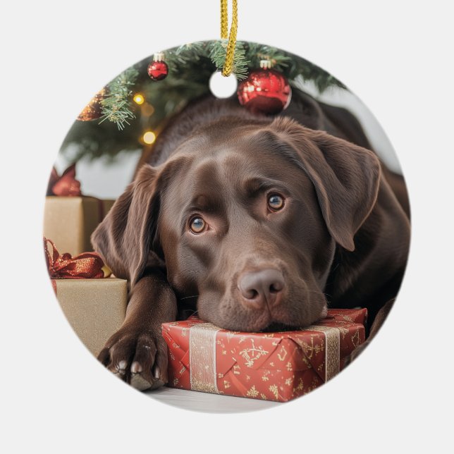 Schokolade Labrador Weihnachten Keramik Ornament (Vorne)