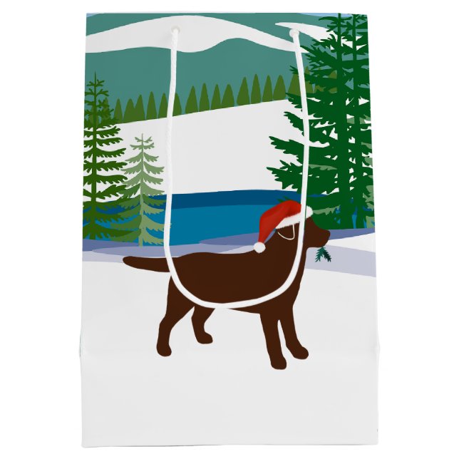 Schokolade Labrador Weihnachtsansicht Mittlere Geschenktüte (Rückseite)