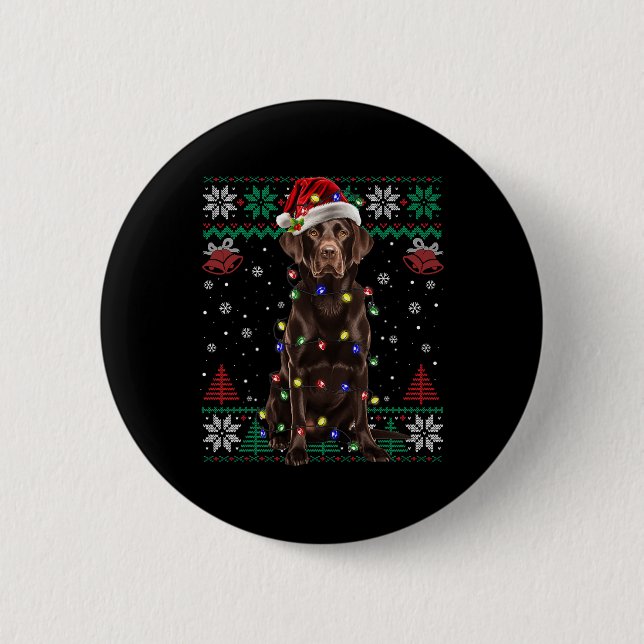 Schokolade Labrador Weihnachtsmann Ugly Sweater Do Button (Vorderseite)