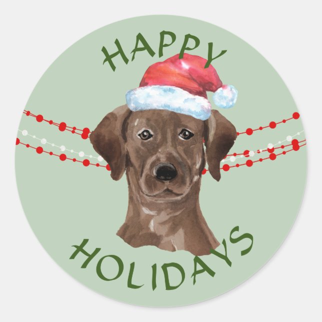 Schokolade Labrador Weihnachtsmannmütze Happy Holi Runder Aufkleber (Vorderseite)