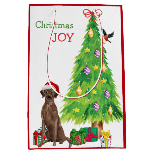 Schokolade Labrador Weihnachtsmannmütze Welpe und  Mittlere Geschenktüte