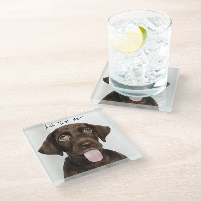 Schokolade Labrador Welpe Glasuntersetzer (Schrägansicht)
