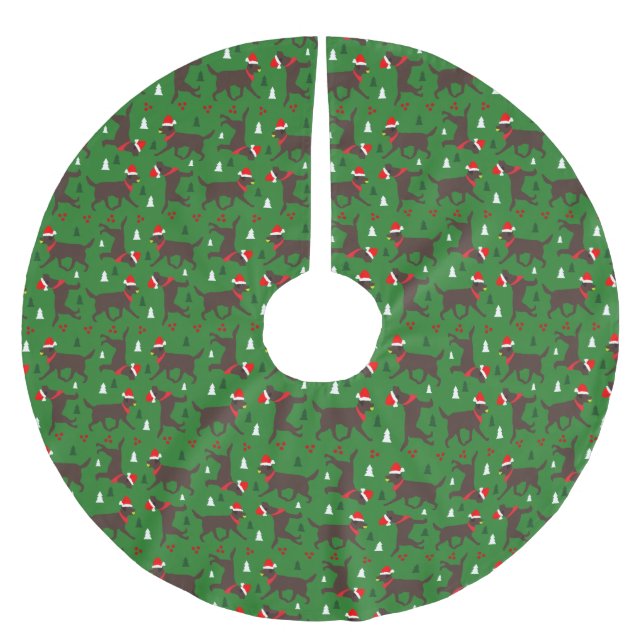 Schokolade Labradore Labrador Retrievers Weihnacht Polyester Weihnachtsbaumdecke (Vorderseite)