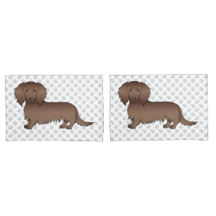 Schokolade, lange Haare Dackel, Karikatur, Hunde u Kissenbezug