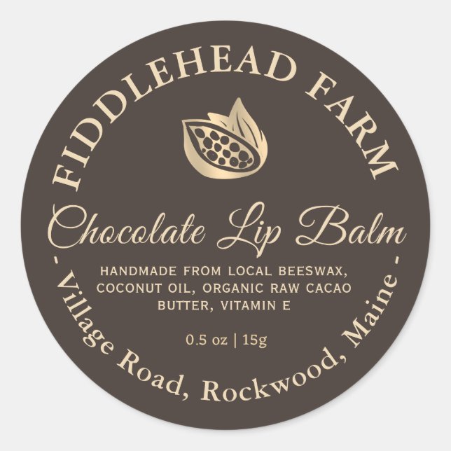 Schokolade Lip Balm Label Gold Kakao Bean Handmade Runder Aufkleber (Vorderseite)