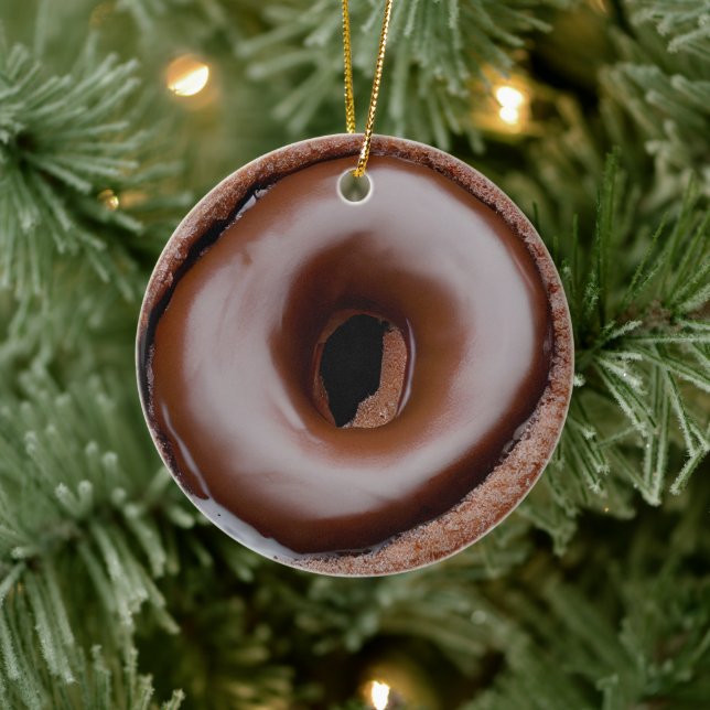 Schokolade Mattiert Donut Personalisiert Keramik Ornament (Baum)