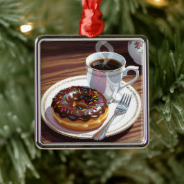 Schokolade Mattiert Donut und Kaffeehauszeit Ornament Aus Metall