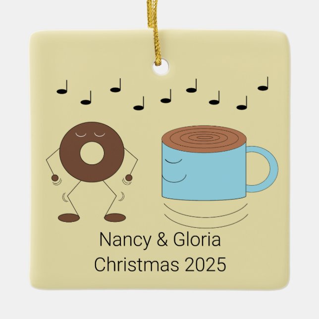 Schokolade Mattierte Donut & Kaffee Tasse Tanzen: Keramikornament (Vorderseite)
