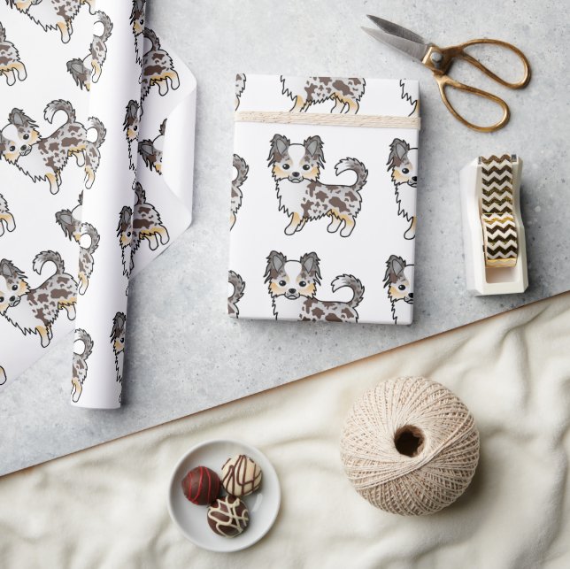 Schokolade Merle Long Coat Chihuahua Dog Muster Geschenkpapier (Kunsthandwerk)