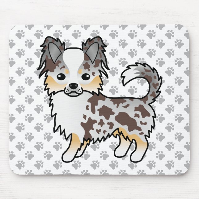 Schokolade, Merle Long Coat Chihuahua Dog & Paws Mousepad (Vorne)