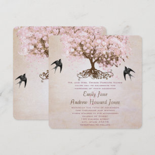Schokolade Misty Pink Heart Leaf Tree Love Birds Einladung