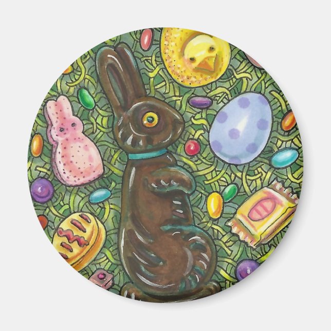 SCHOKOLADE OSTBUNNY, CHICK, EIER, GELLY BEANS MAGNET (Vorne)
