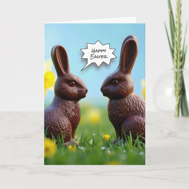Schokolade Osterbünen in Daffodien Feiertagskarte (Vorderseite)