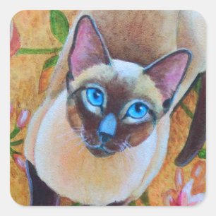 Schokolade Point Siamese Katze auf Blumenrug Quadratischer Aufkleber