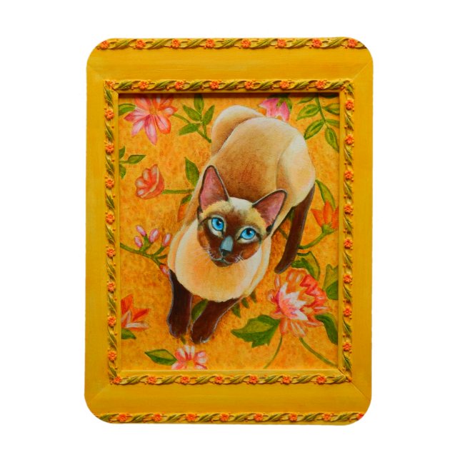 Schokolade-Point-Siamkatze auf Blumenteppich Magnet (Vertikal)