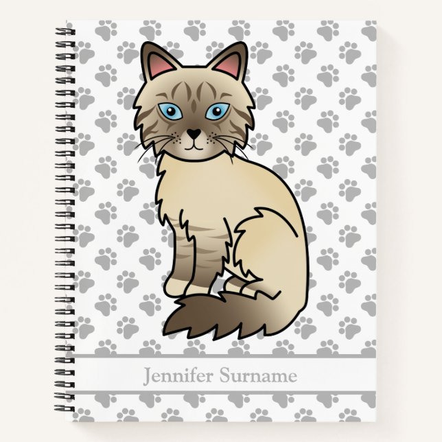 Schokolade Point Tabby Birman Cat & Custom Text Notizbuch (Vorderseite)