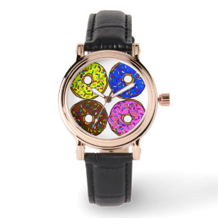Schokolade Rosa Blau Gelb Donut Muster Sprinklen Armbanduhr