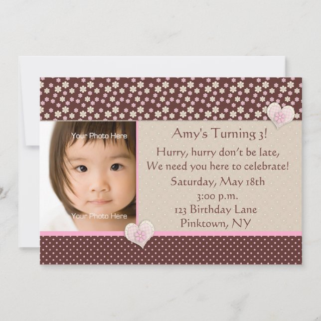 Schokolade Rosa Foto Geburtstag Einladung (Vorderseite)