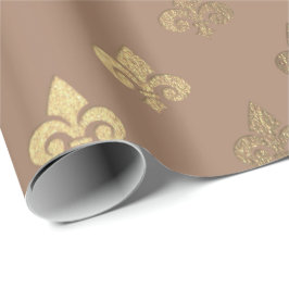Schokolade Sepia Gold Metallic Fleur-de-lis Geschenkpapier