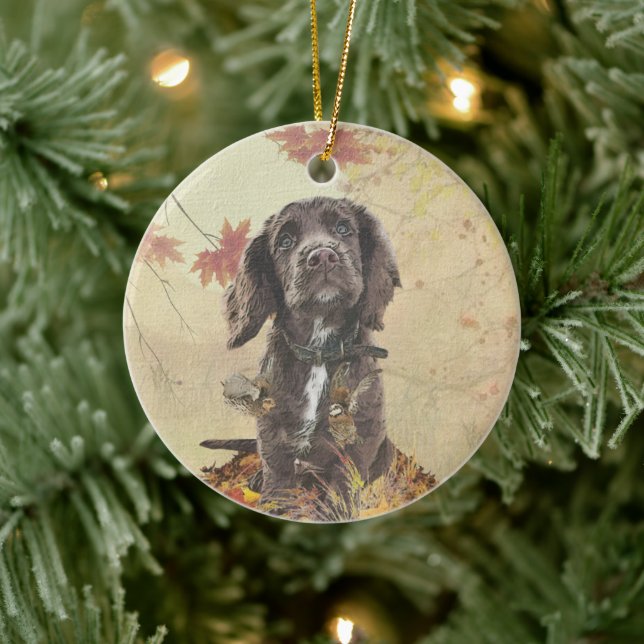 Schokolade-Spaniel-Welpe Keramik Ornament (Baum)