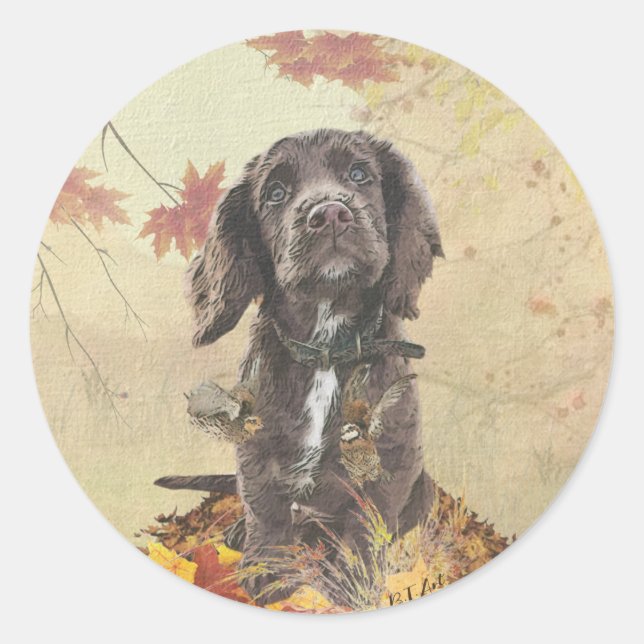 Schokolade-Spaniel-Welpe Runder Aufkleber (Vorderseite)