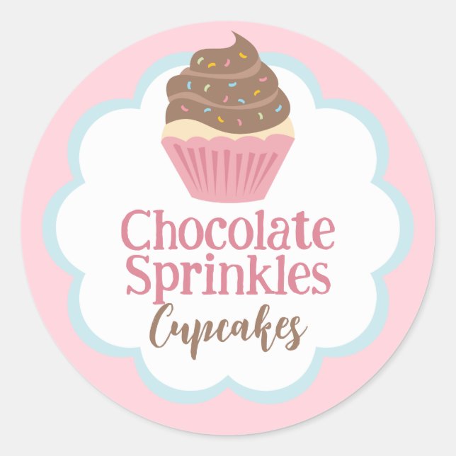 Schokolade Sprinkles Cupcake Scallop-Etikett Runder Aufkleber (Vorderseite)