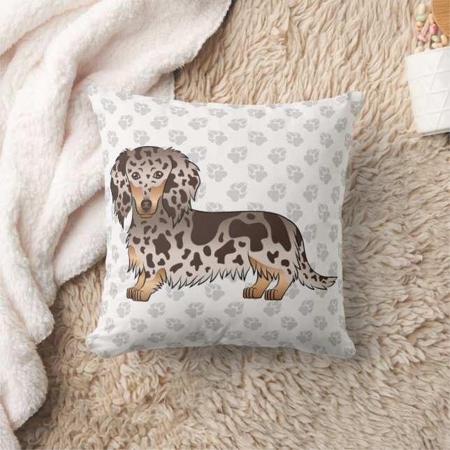 Schokolade & Tan Daple Long Hair Dackel & Paws Kissen (Decke)