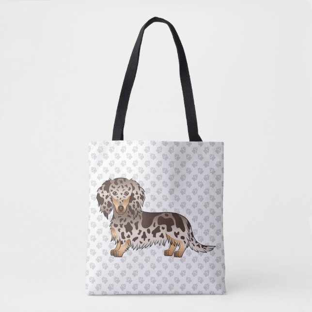 Schokolade & Tan Daple Long Hair Dackel & Paws Tasche (Vorderseite)