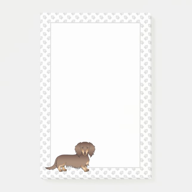 Schokolade & Tan Lange Haare Dackel Hund & Pfoten Post-it Klebezettel (Vorderseite)
