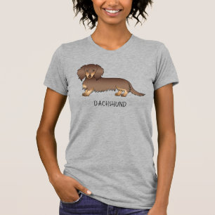 Schokolade & Tan Lange Haare Dackel Hund & Text T-Shirt