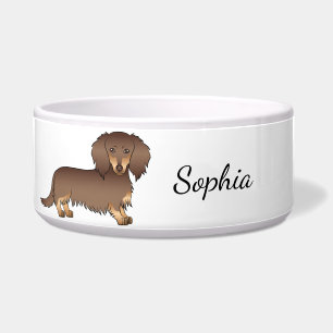 Schokolade & Tan Long Hair Dackel Hund & Name Napf
