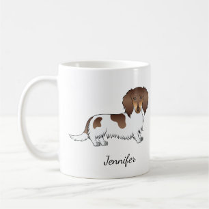 Schokolade & Tan Piebald Long Hair Dackel & Name Kaffeetasse