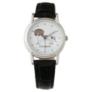 Schokolade & Tan Pied Kurz Haare Dackel & Name Armbanduhr