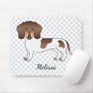 Schokolade & Tan Pied Kurz Haare Dackel & Name Mousepad