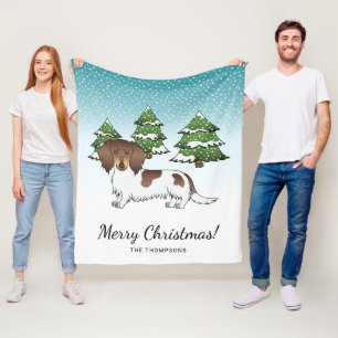 Schokolade & Tan Pied Langhaar Dackel im Winter Fleecedecke