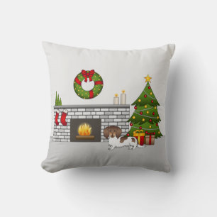 Schokolade & Tan Pied Long Hair Dackel Weihnachten Kissen